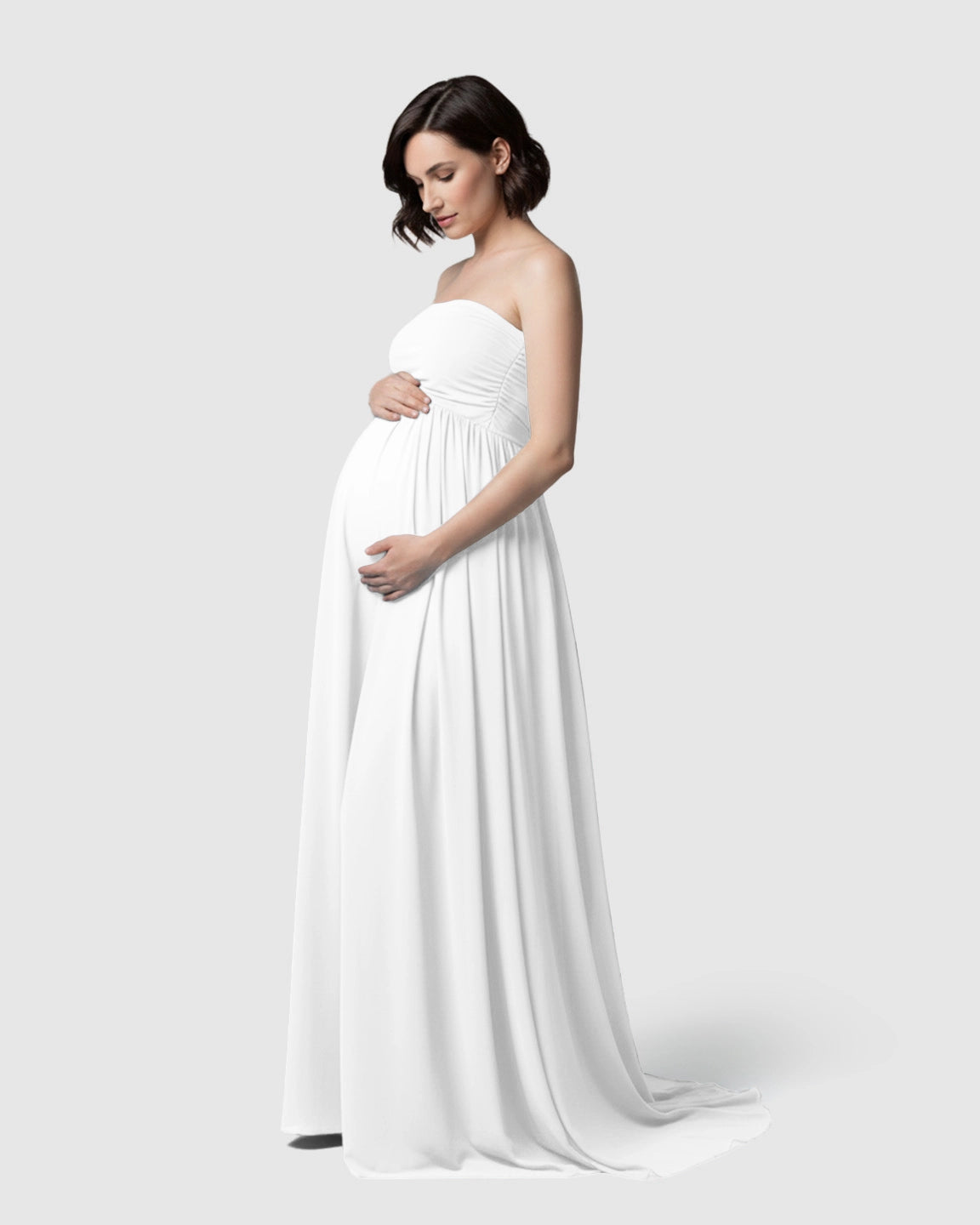 Strapless Ruched Front Slit Maternity Photoshoot Dress