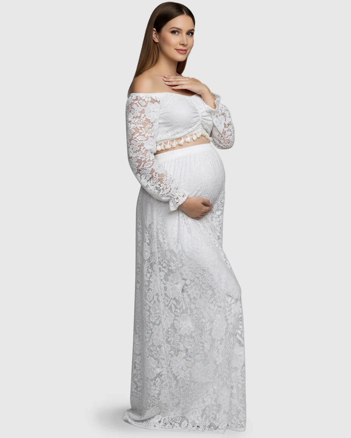 Two Piece Flowing Laced Maternity Photoshoot Dress
