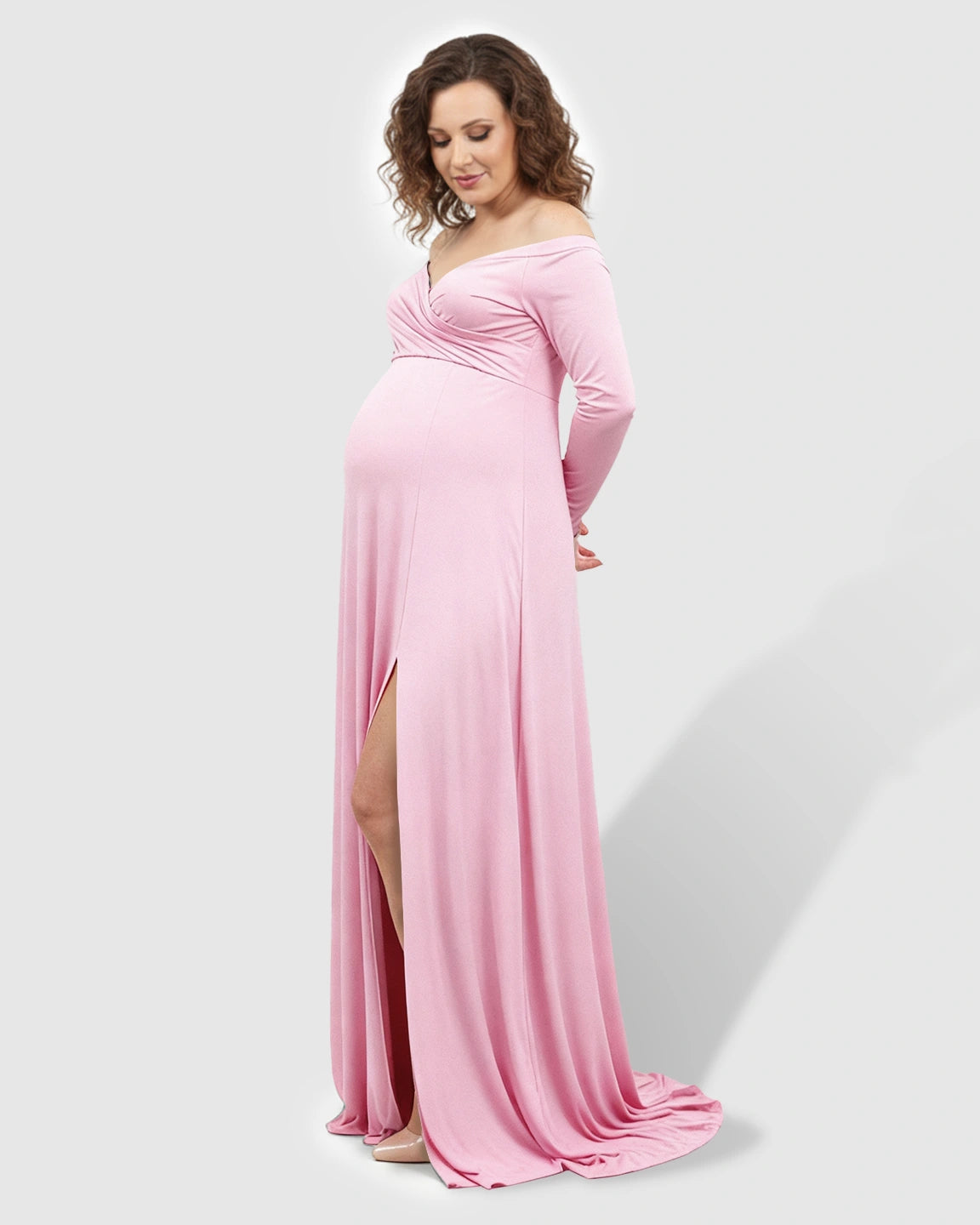 Off-Shoulder Fitted Silhouette Maternity Maxi Dress