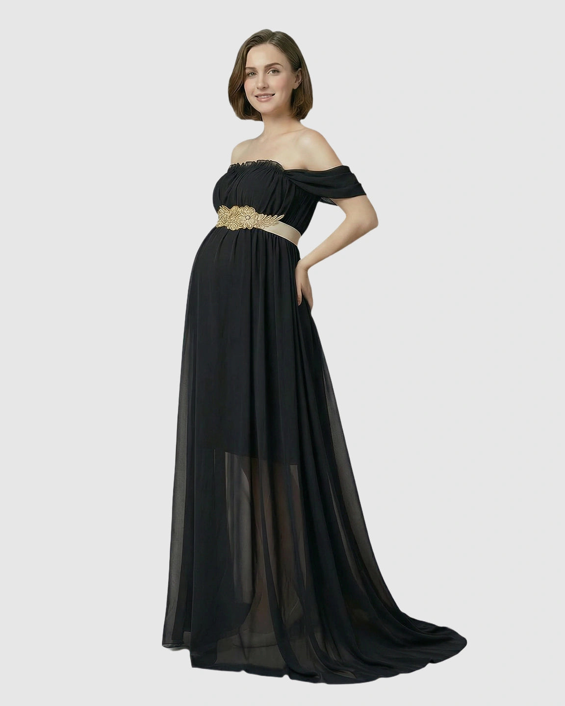Chiffon Flowing Off Shoulder Maternity Photoshoot Gown