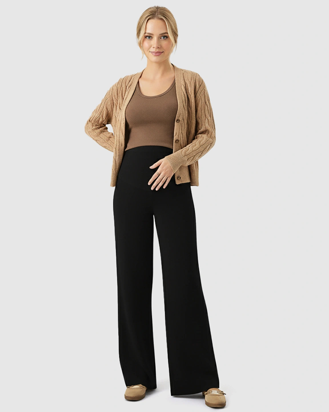 High Waist Wool Blend Wide-Leg Maternity Pants