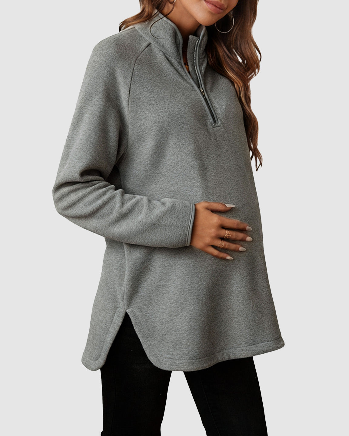 Half-Zip Long Sleeve Maternity Top