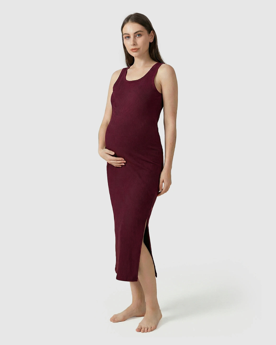 Ribbed Knit Tank Style Maternity Midi Dress