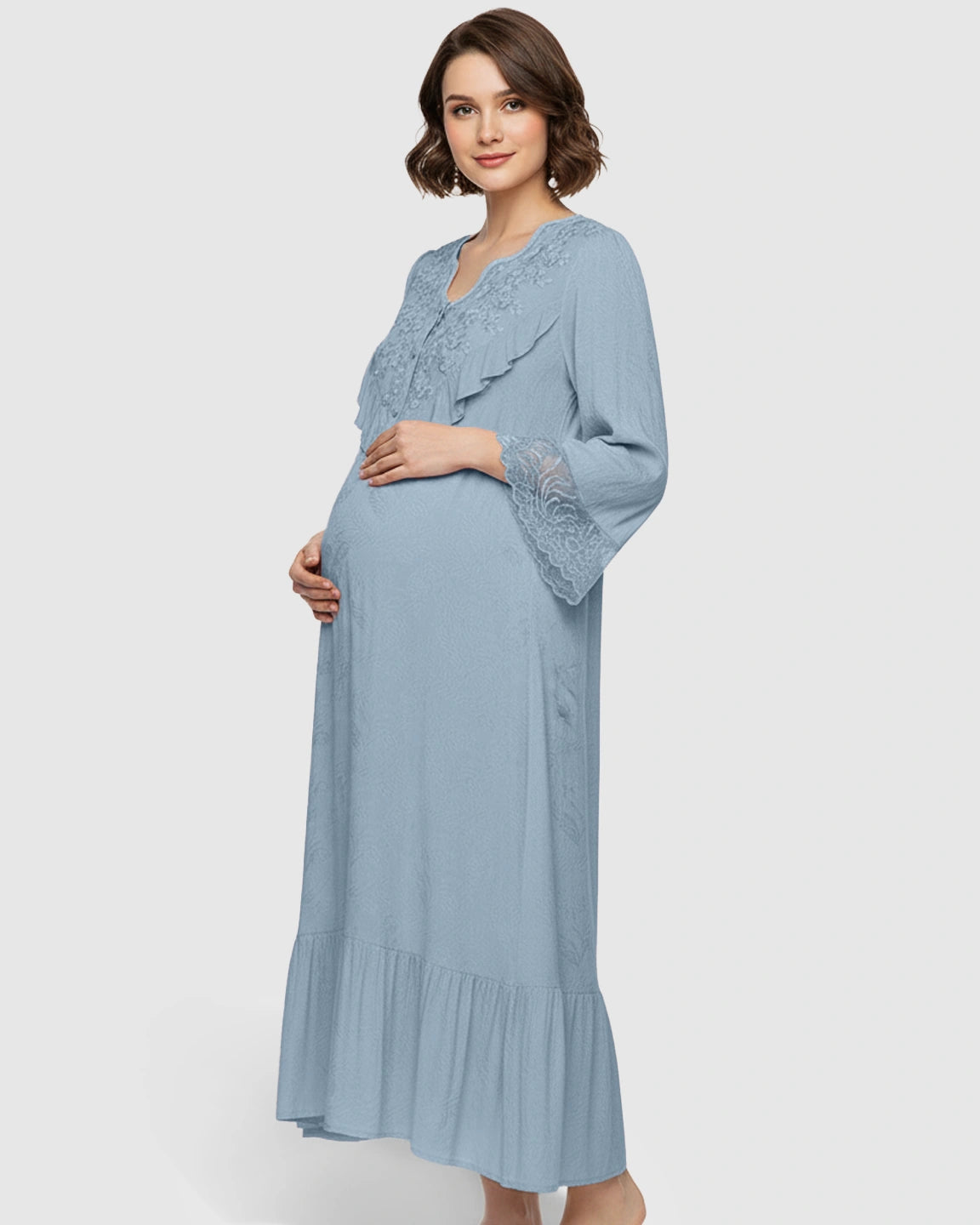 Embroidered Ruffle Flowing Fit Maternity Midi Dress