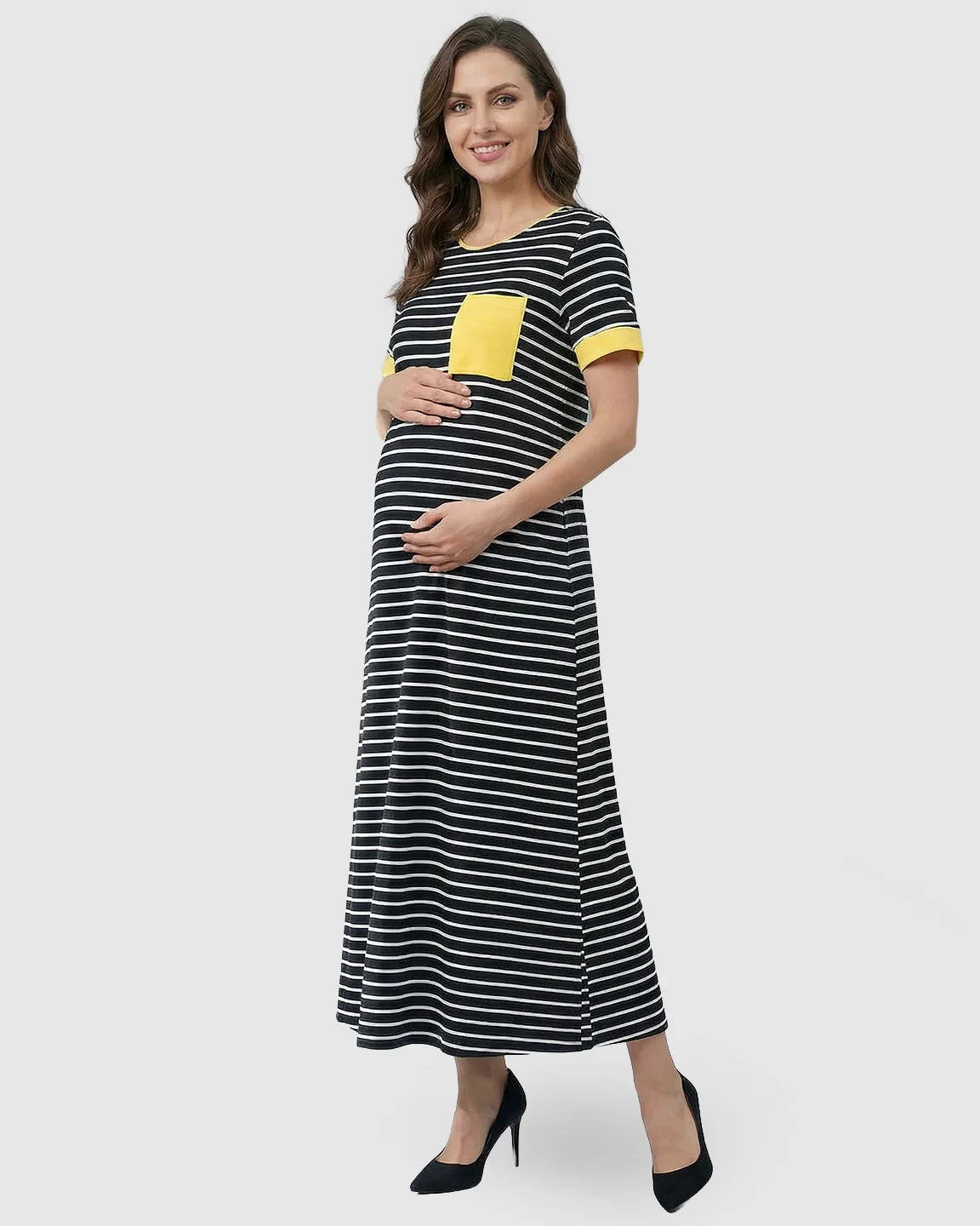 Nursing-Friendly Casual Maternity Midi Dress