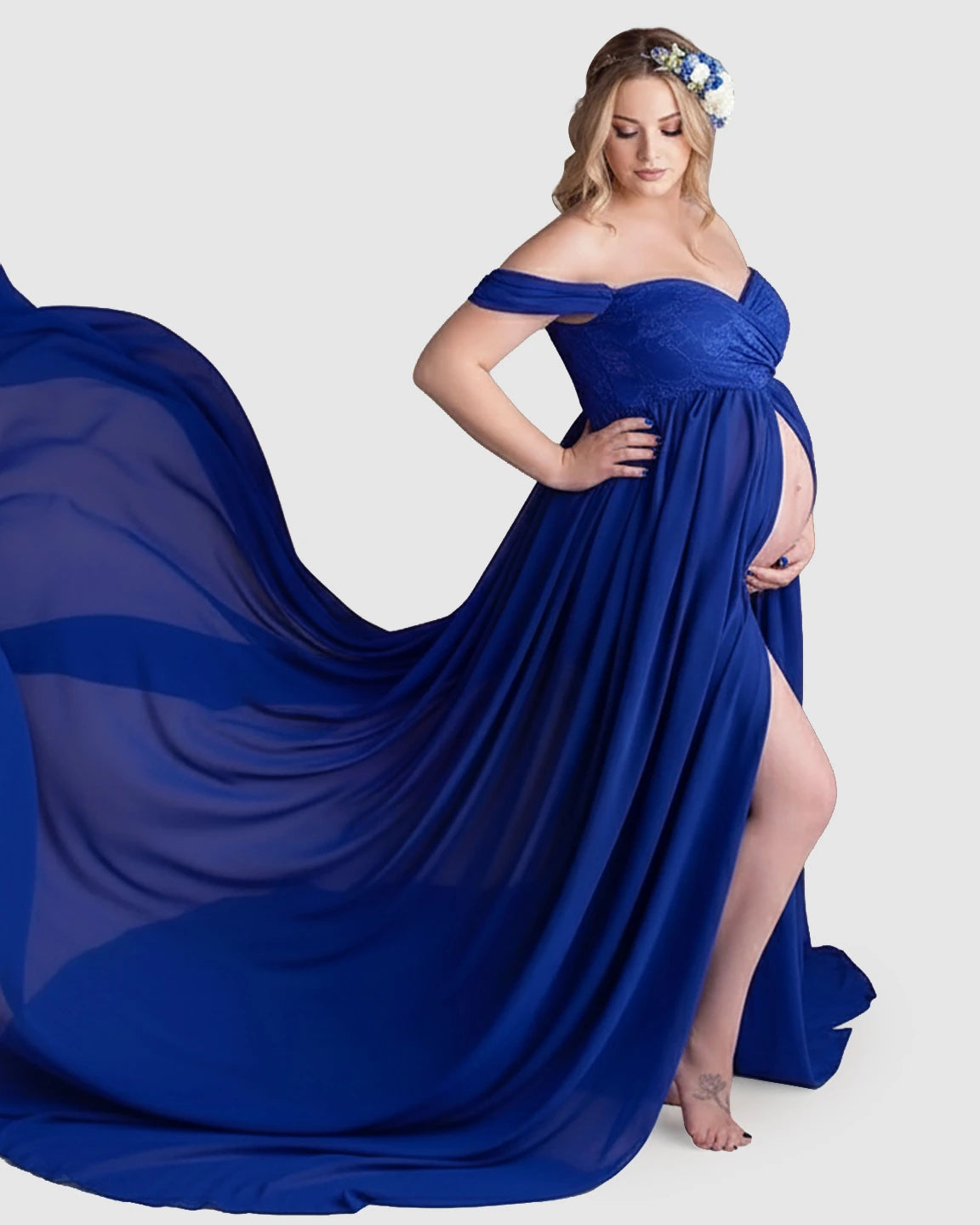 Extra-Long Train Ethereal Chiffon Maternity Gown