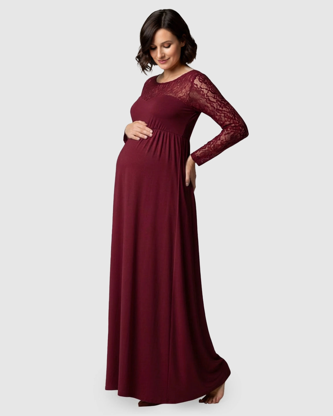 Elegant Lace Floor-Length Maternity Photoshoot Dress