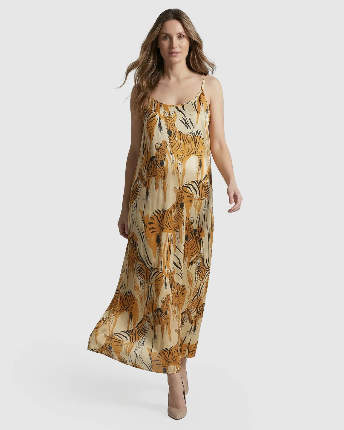 Spaghetti-Strap Tiger-Print Maternity Maxi Dress