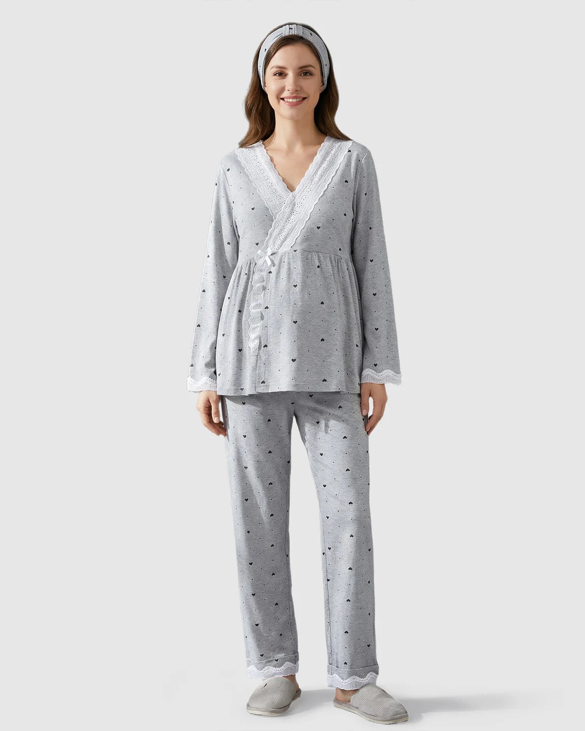 Lace V-Neck Cozy 3-Piece Maternity Nursing Lounge Set