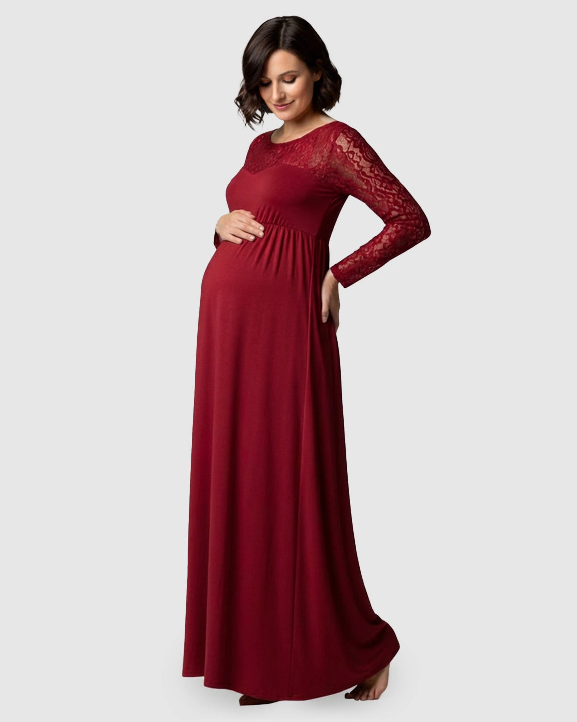 Elegant Lace Floor-Length Maternity Photoshoot Dress