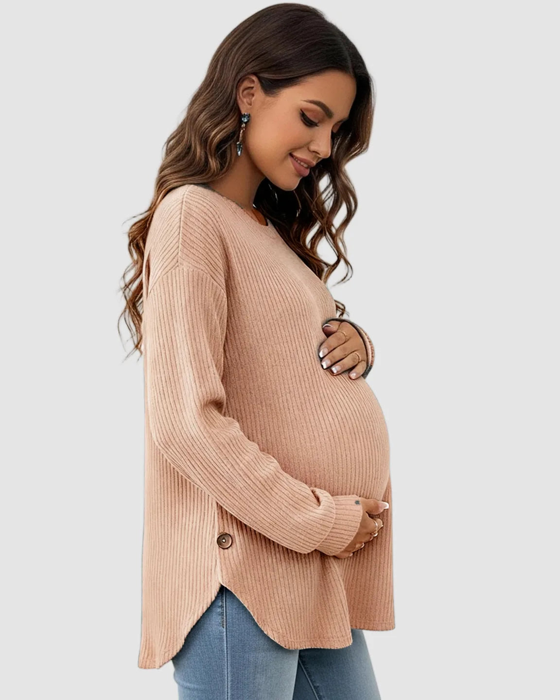 Round Neck Long Sleeve Casual Maternity Sweatshirt