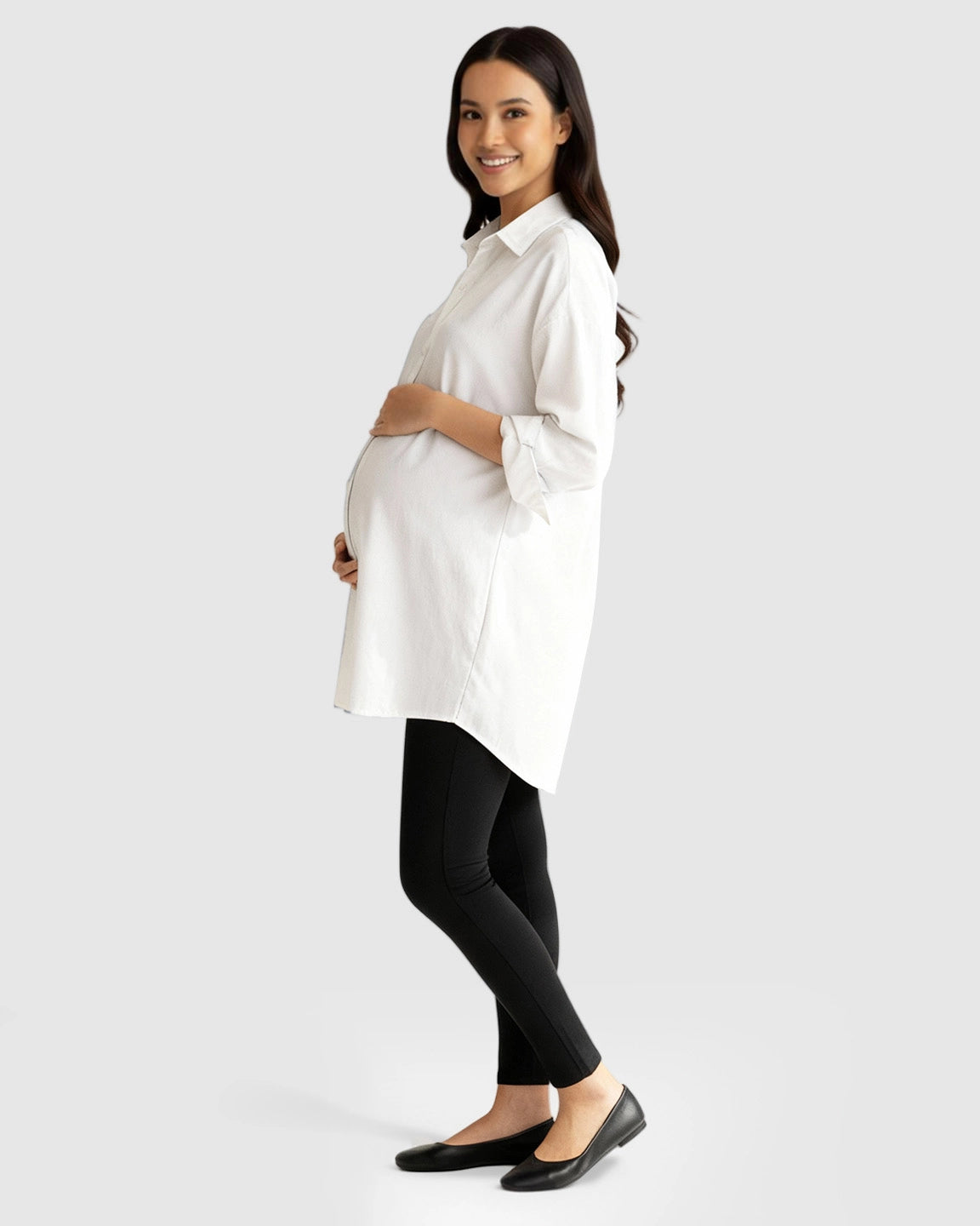 Cotton Lapel Long Sleeve Maternity Tunic