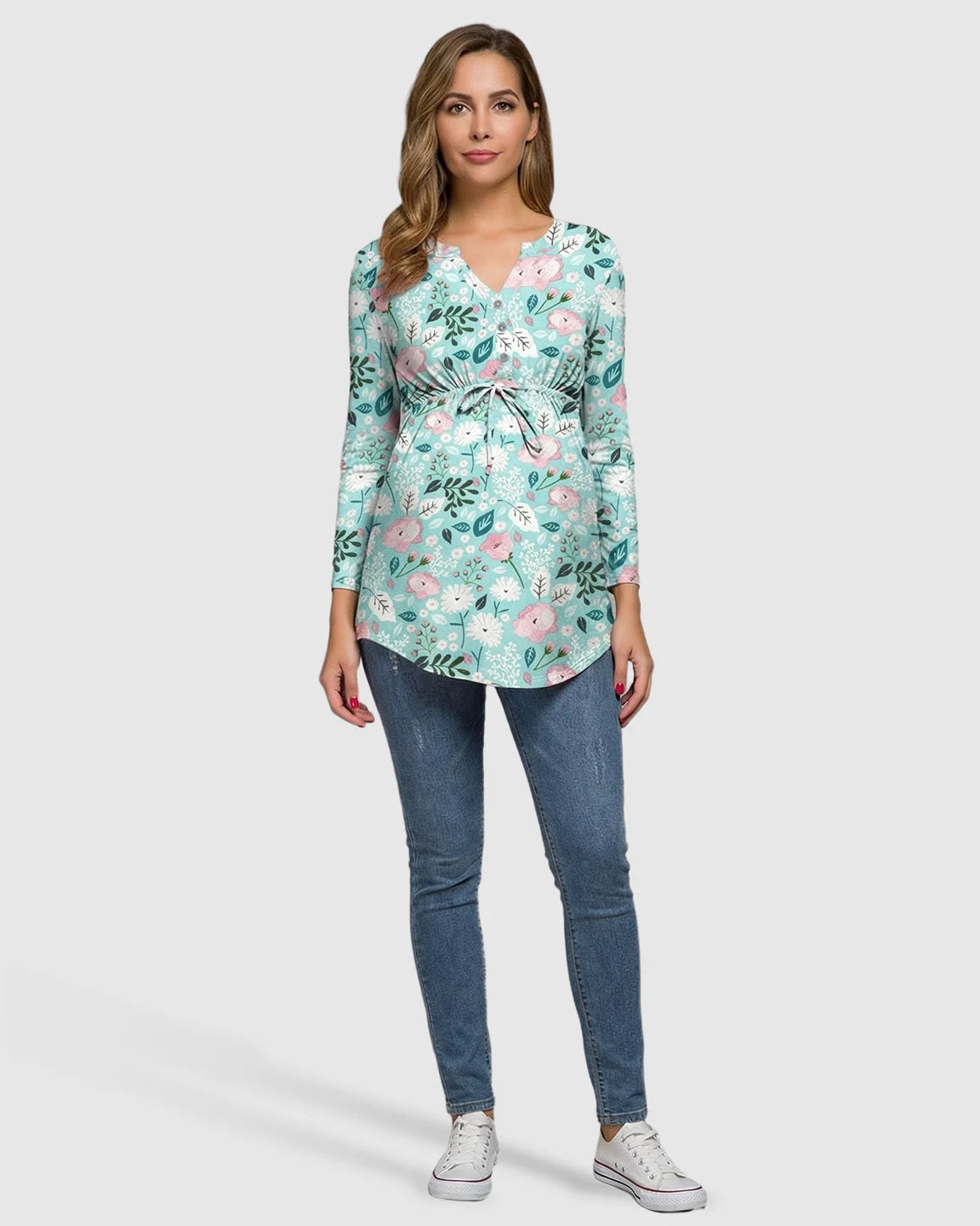 Drawstring Waist Floral Print Maternity Top