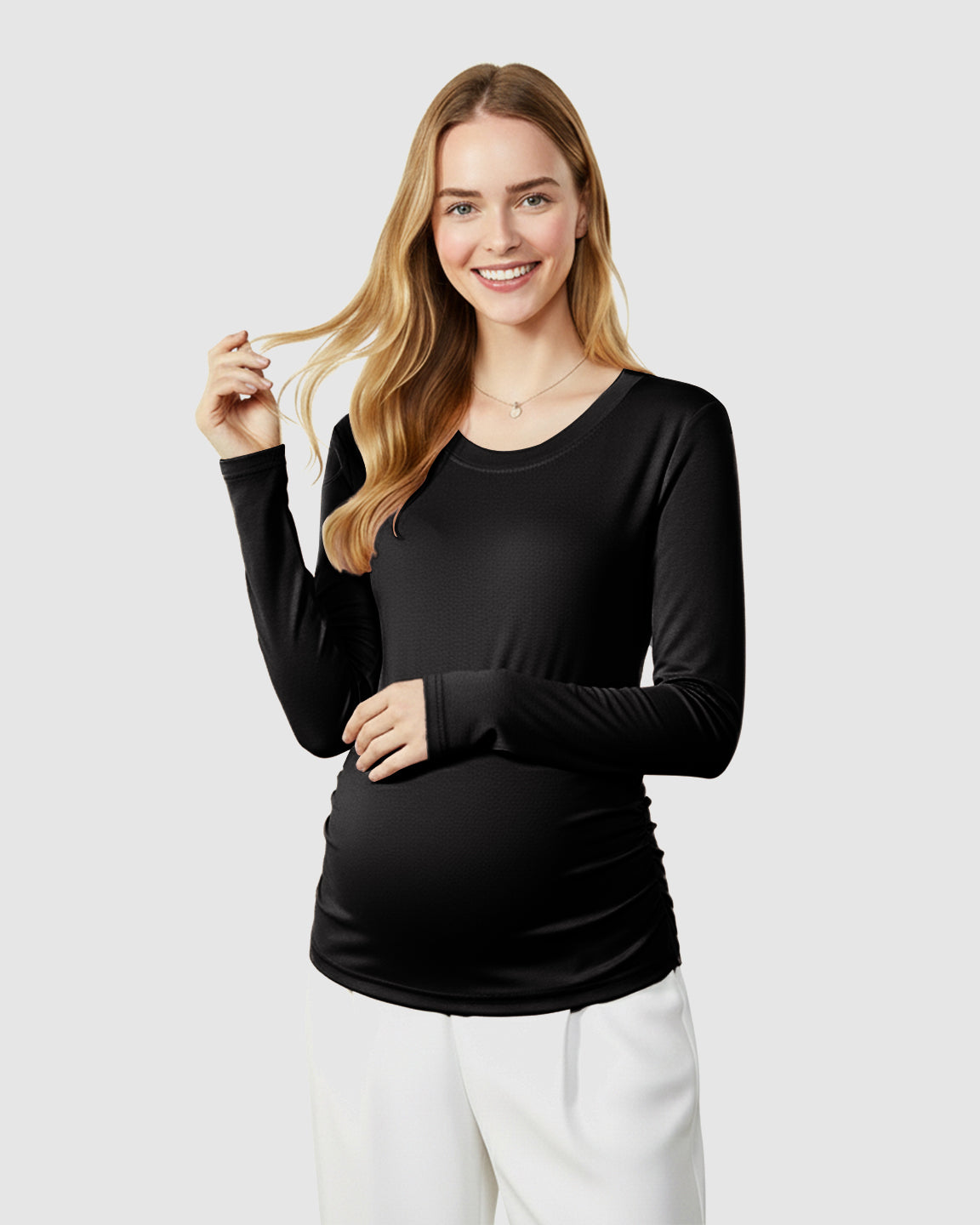 Round Neck Long Sleeve Thermal Maternity Top