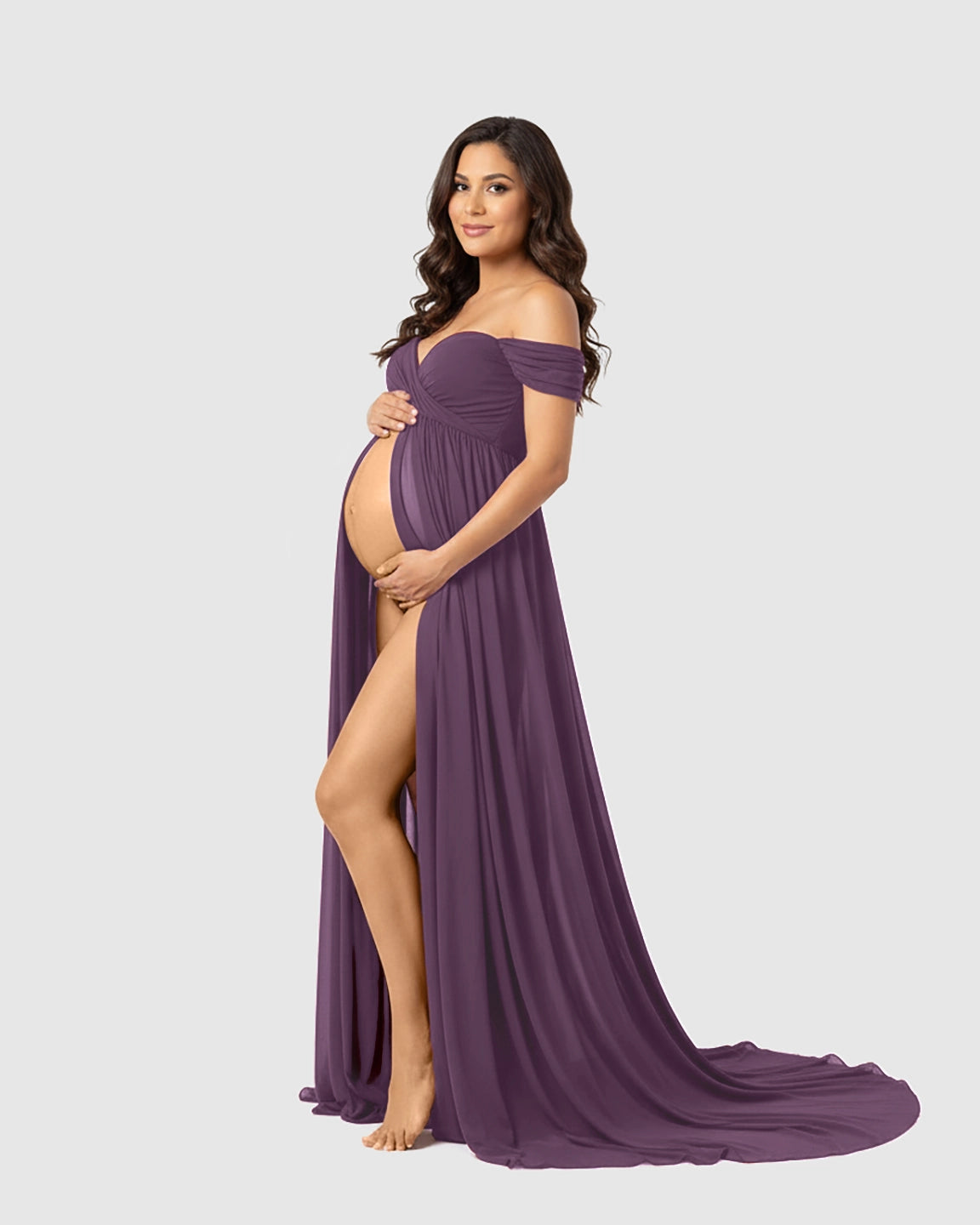 Off Shoulder Laced Flowing Maternity Maxi Dress