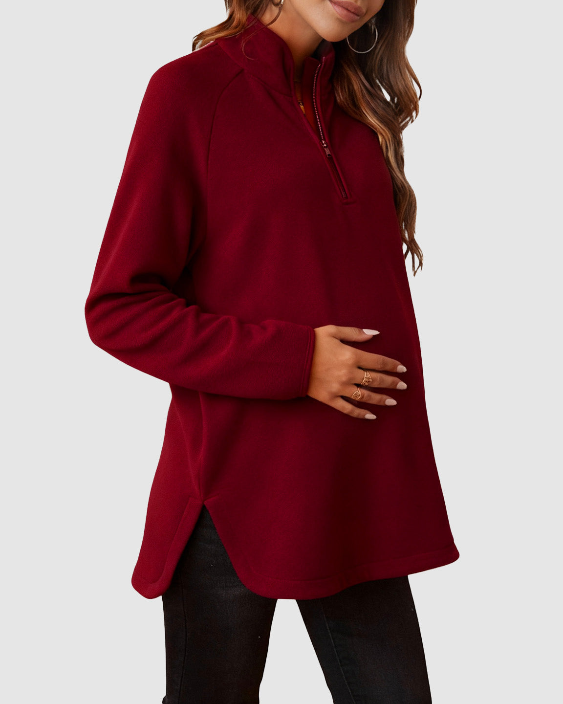 Half-Zip Long Sleeve Maternity Top