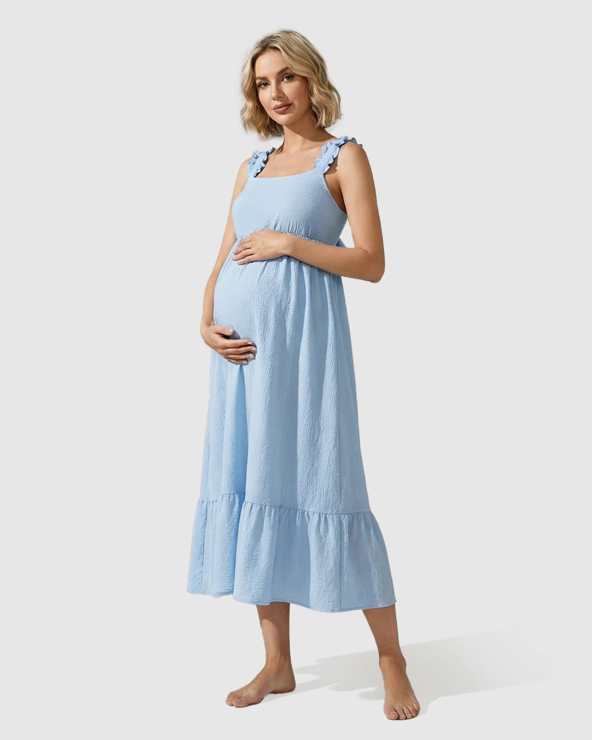 Ruffled Strap Romantic Maternity Maxi Dress