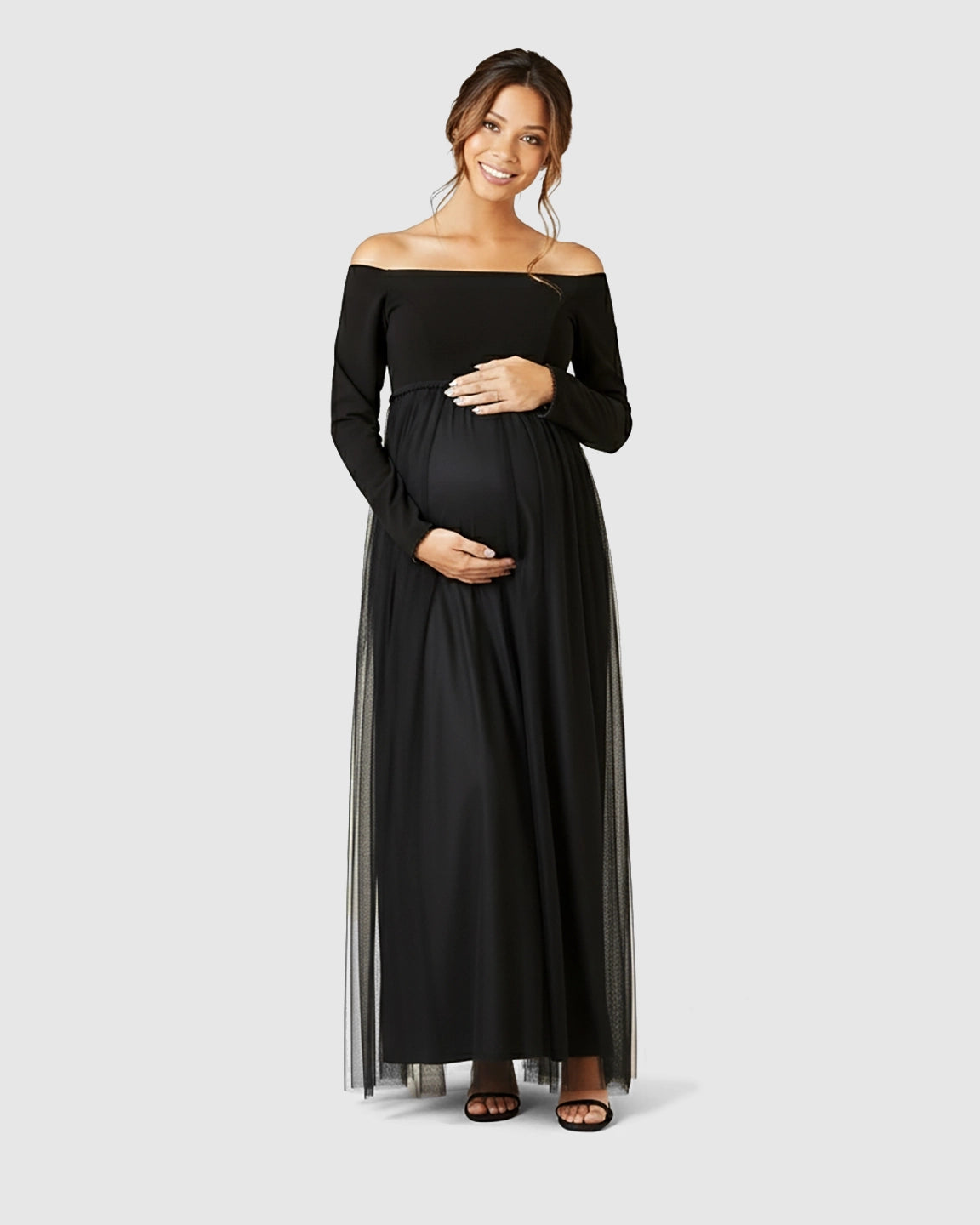 Off-Shoulder Tulle Maternity Maxi Dress