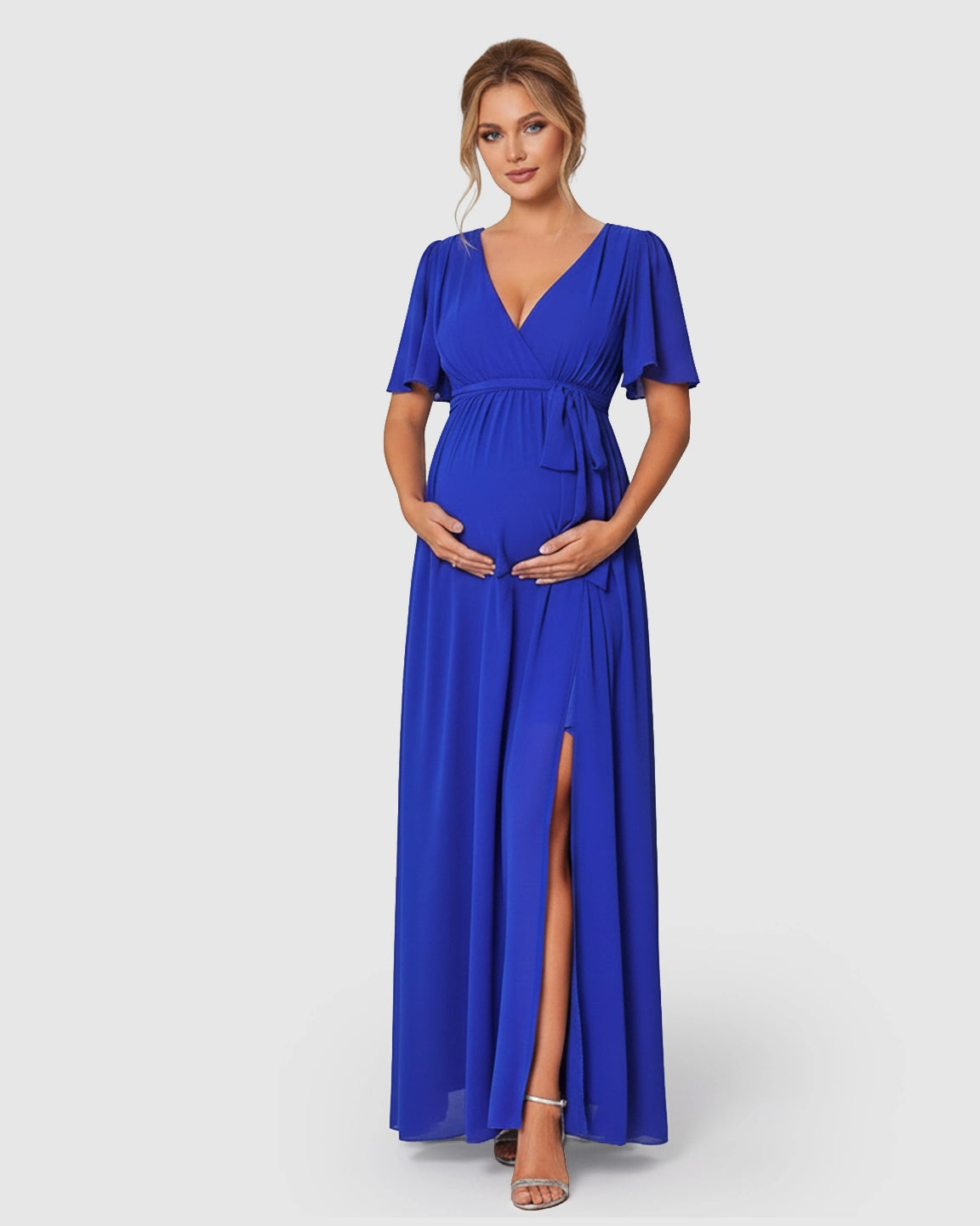 V-Neck A-line Maternity Maxi Dress