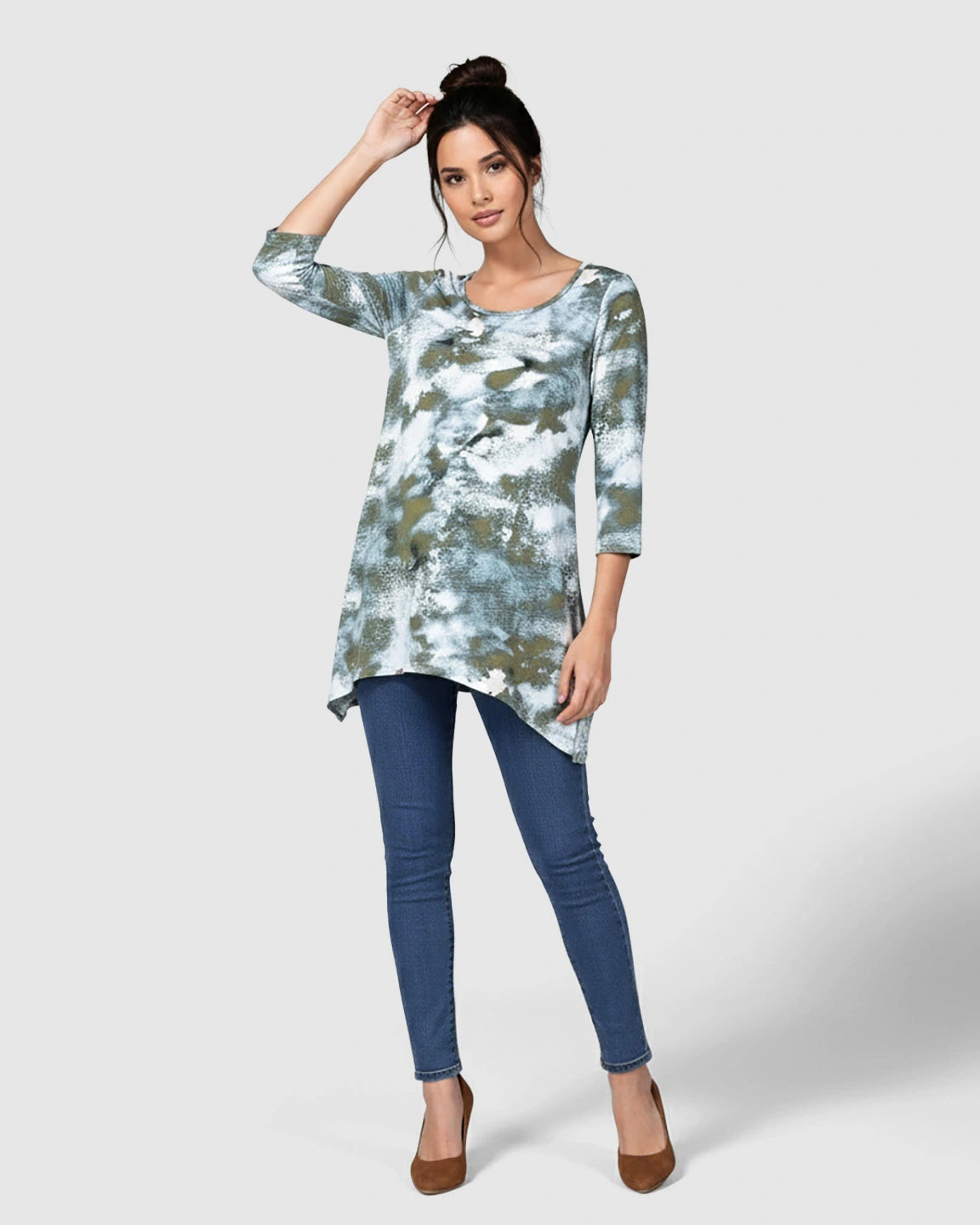 Asymmetrical Hem Casual Maternity Nursing Tunic Top