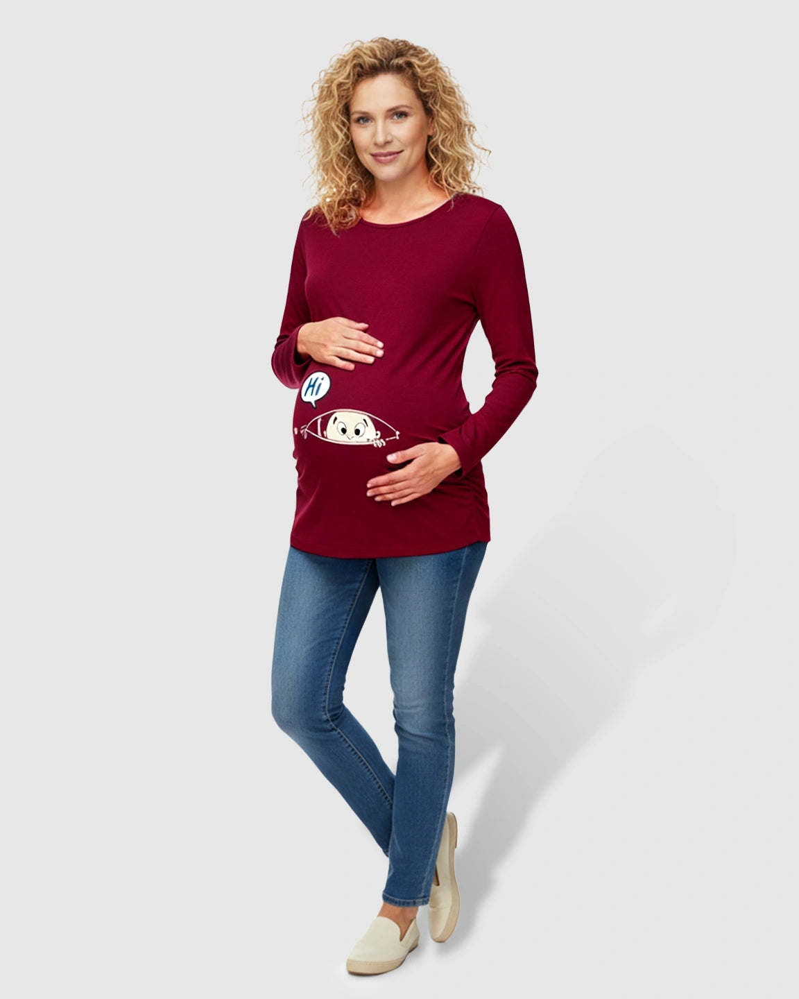 Slim Fit Side Ruched Long Sleeve Maternity Top