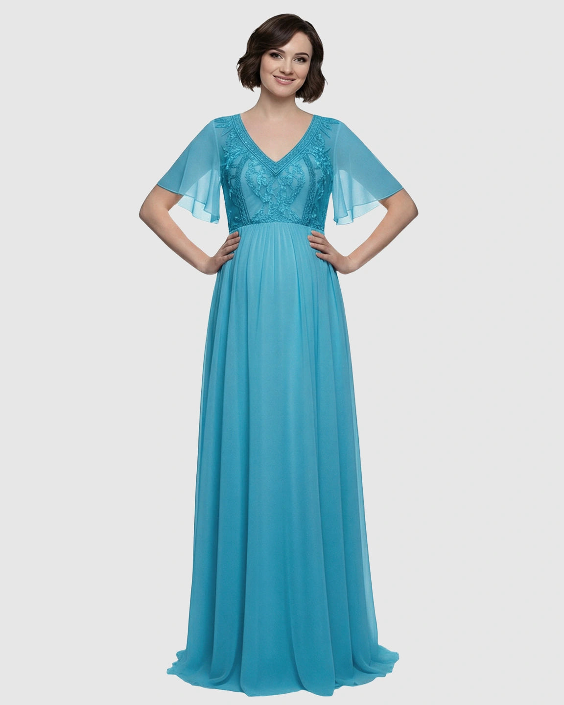 Embroidered Bodice Long Train Maternity Photoshoot Gown