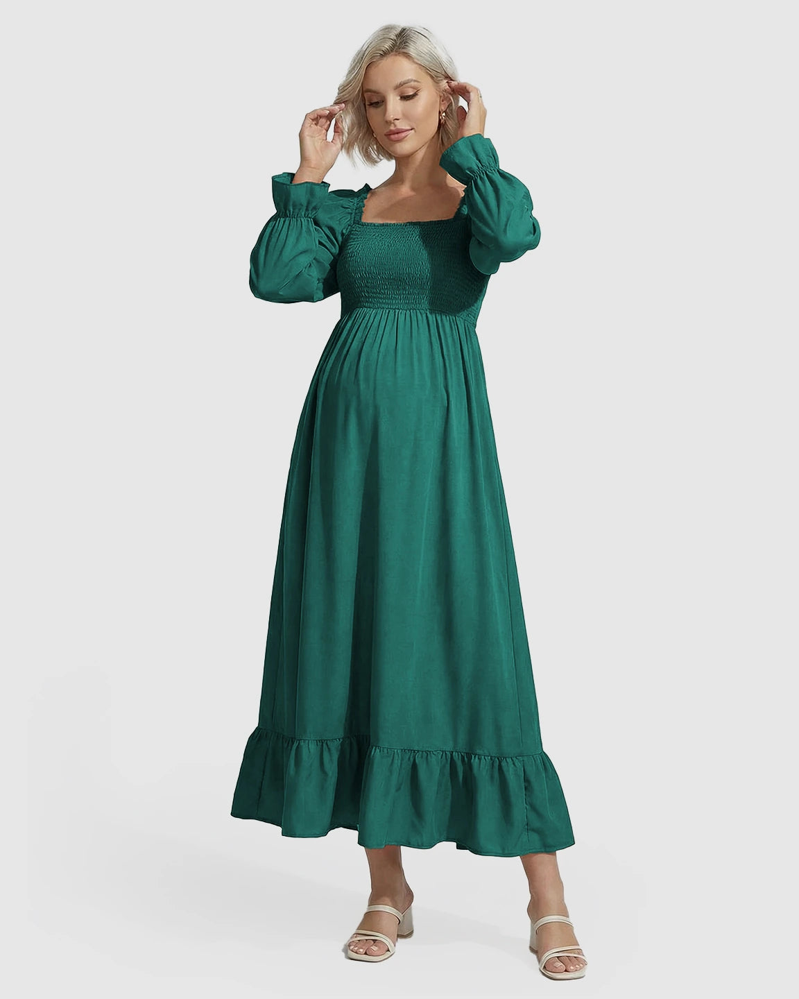 Ruffled Square-Neck Babydoll Maternity Maxi Dress