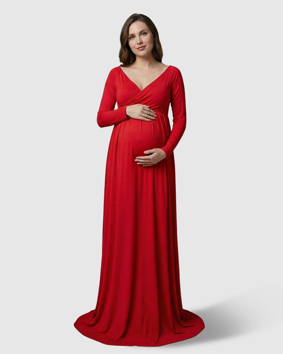 Long-Sleeve Full Train Maternity Maxi Dress