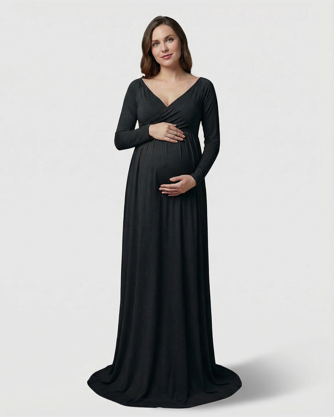 Long-Sleeve Full Train Maternity Maxi Dress