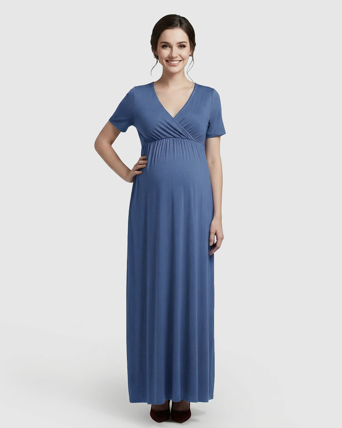 Crossover V-Neck Flowy Silhouette Maternity Maxi Dress