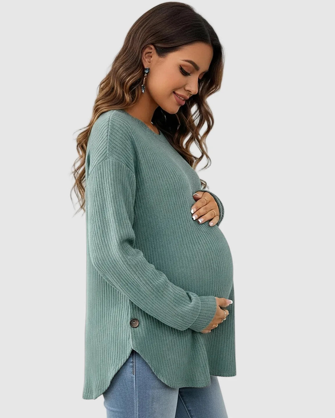 Round Neck Long Sleeve Casual Maternity Sweatshirt