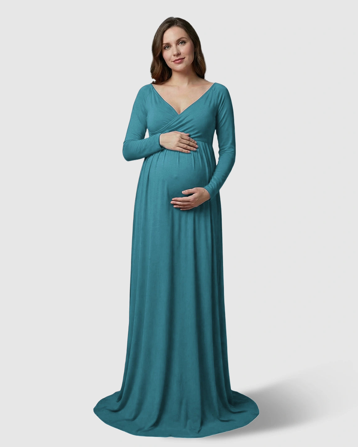 Long-Sleeve Full Train Maternity Maxi Dress