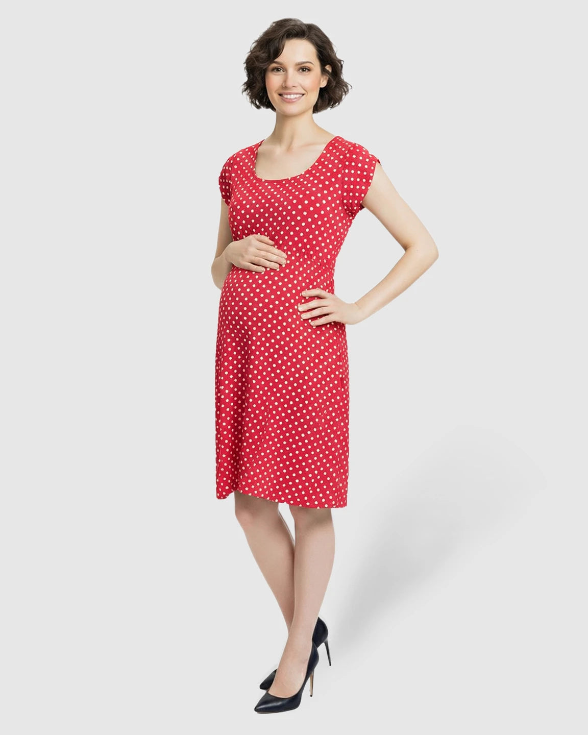 Easy Nursing Access Polka Dot Maternity Dress