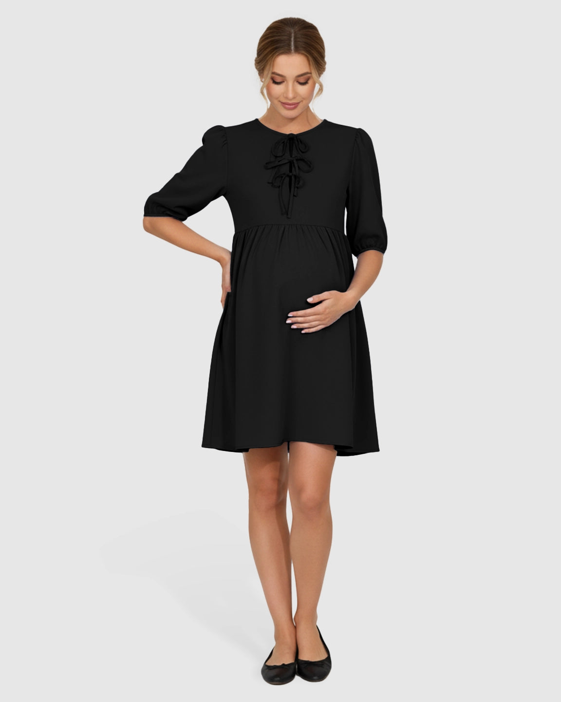 Tie-Neck Babydoll Maternity Dress