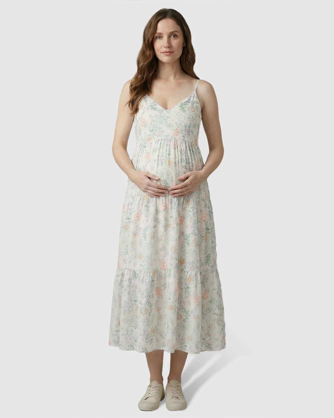 Lace Trim Floral Print Maternity Nightdress