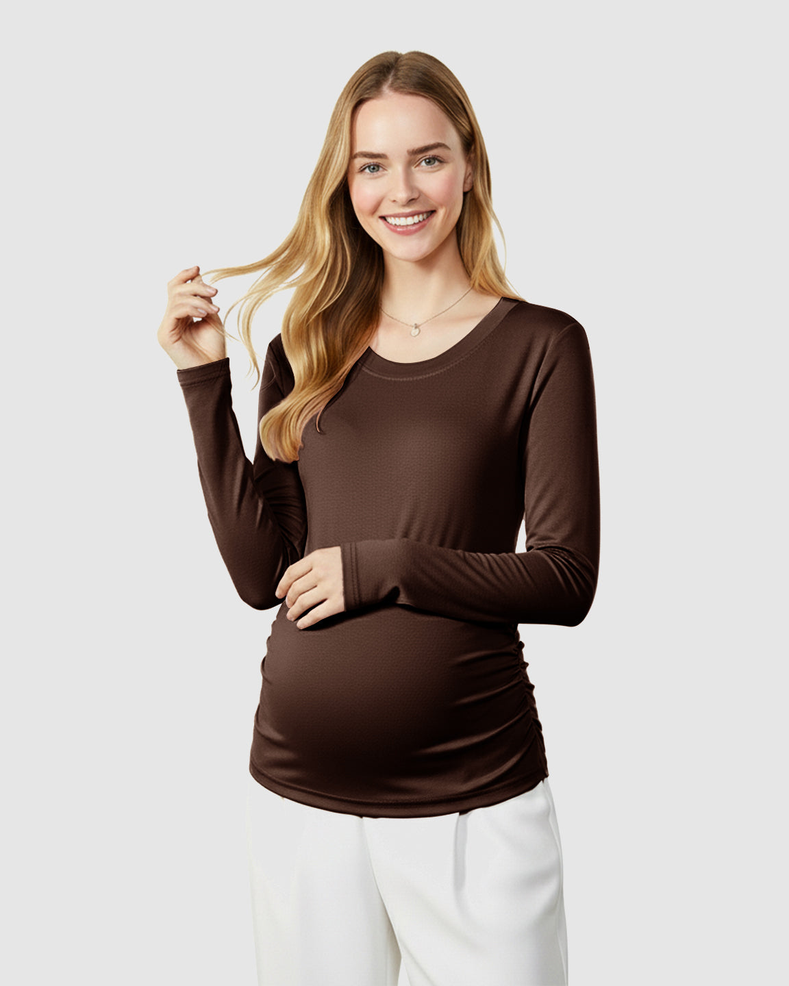Round Neck Long Sleeve Thermal Maternity Top