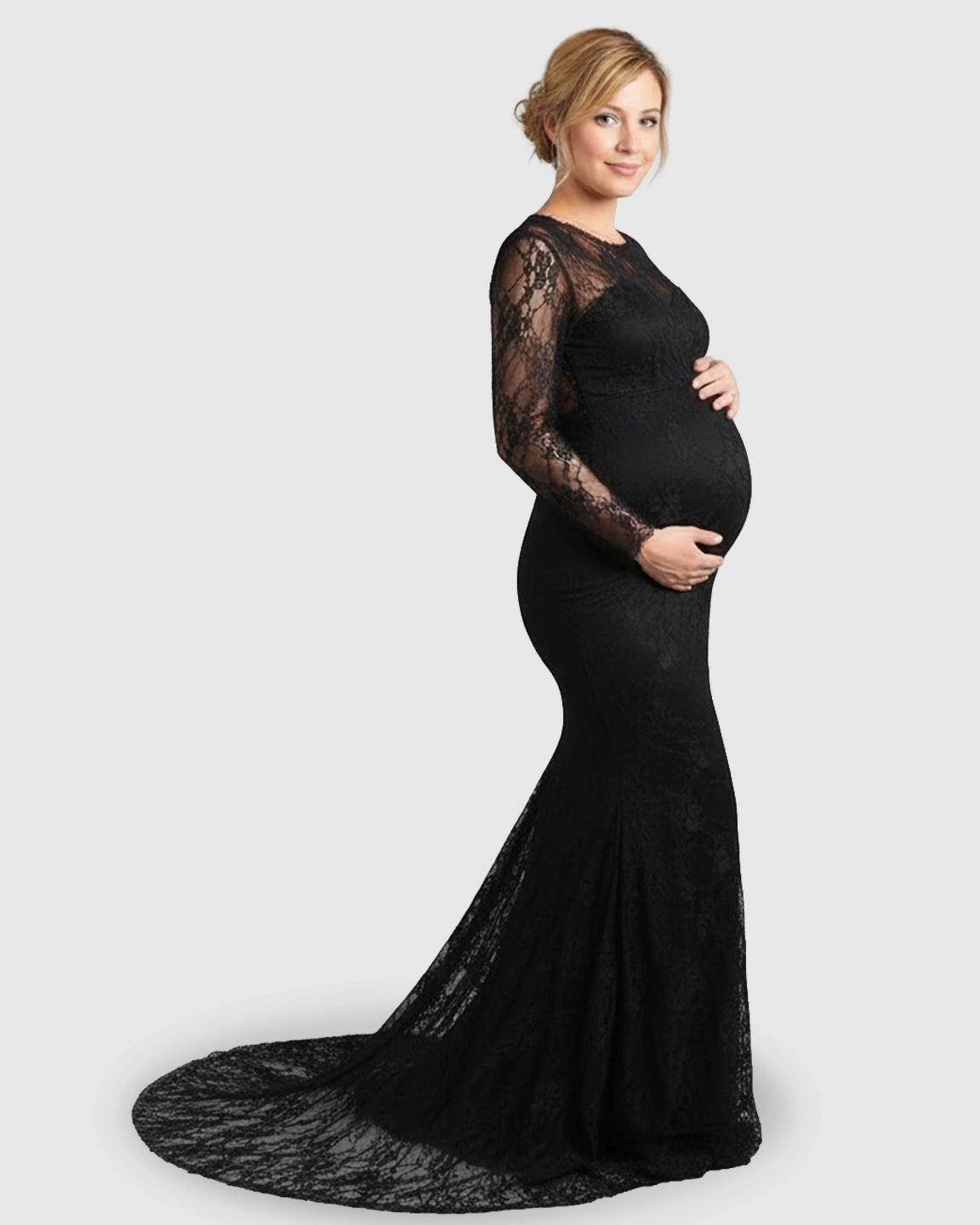 Sheer Lace Trumpet Maternity Photoshoot Gown