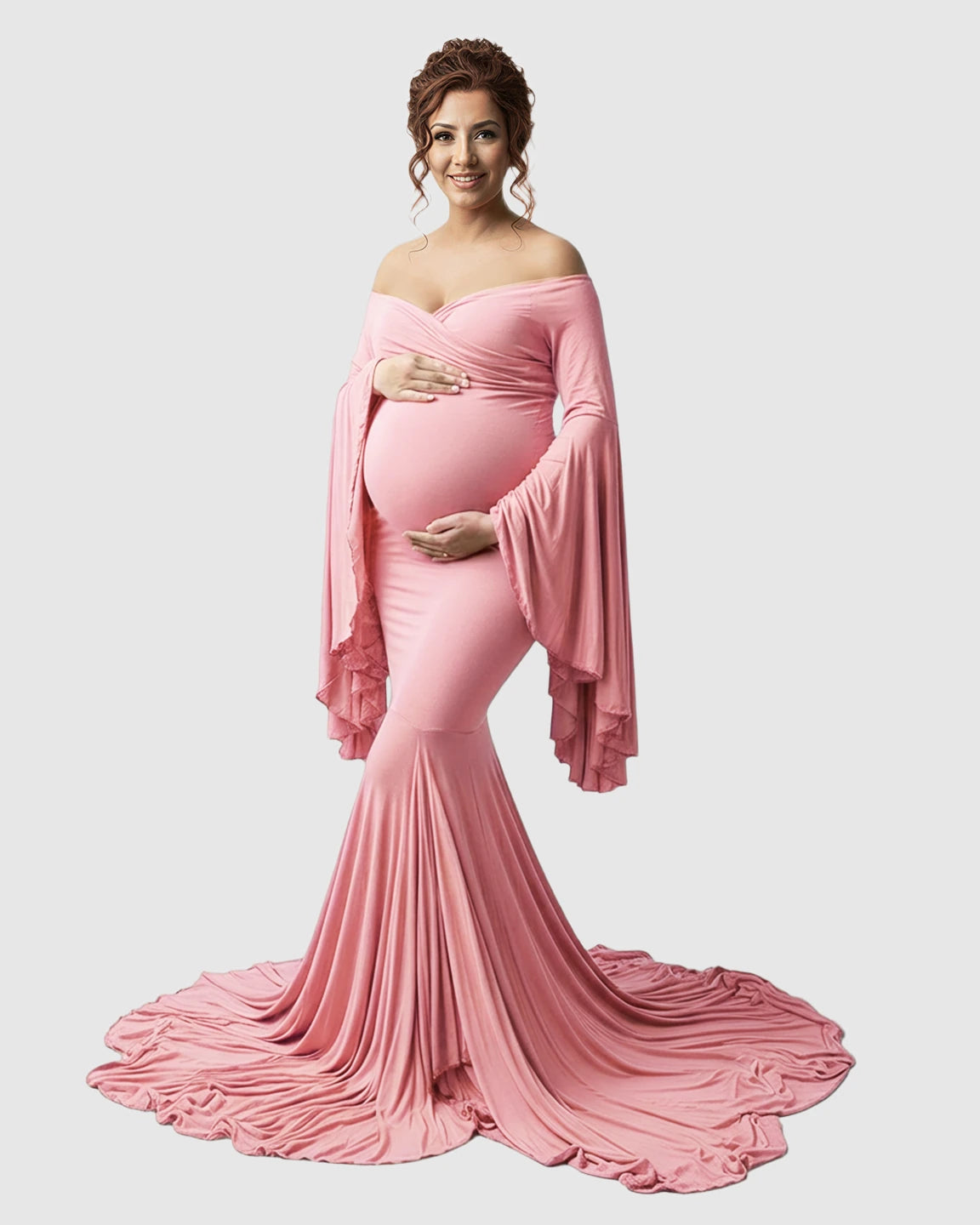 Flared Sleeve Fishtail Train Maternity Photoshoot Dress