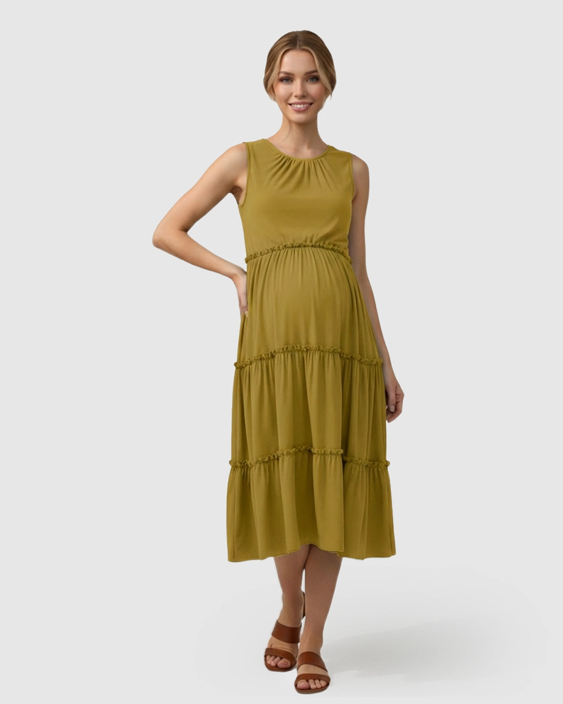 Tiered Ruffle Skirt Casual Maternity Midi Dress