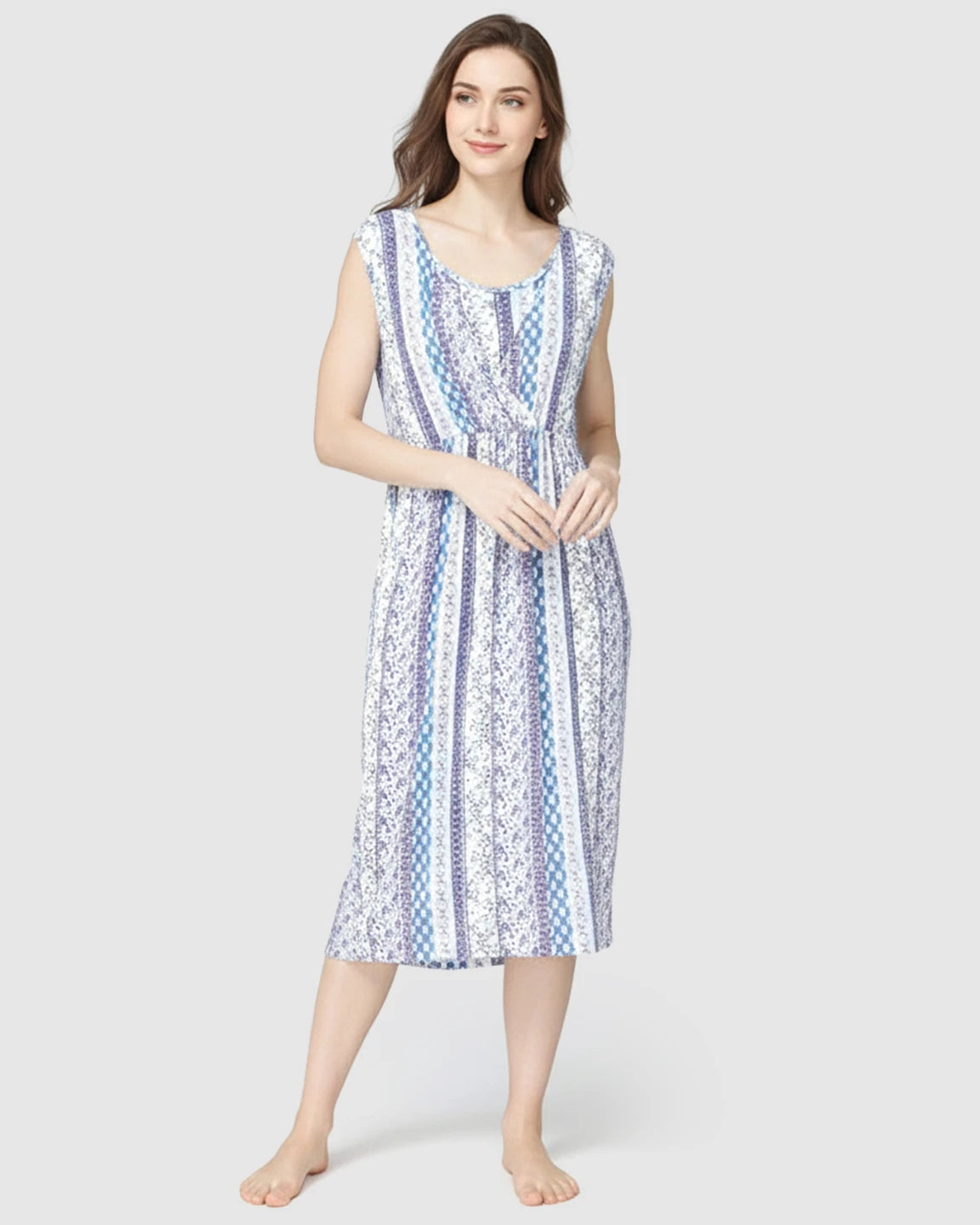 Concealed Nursing Access Boho Sleeveless Maternity Midi Dress