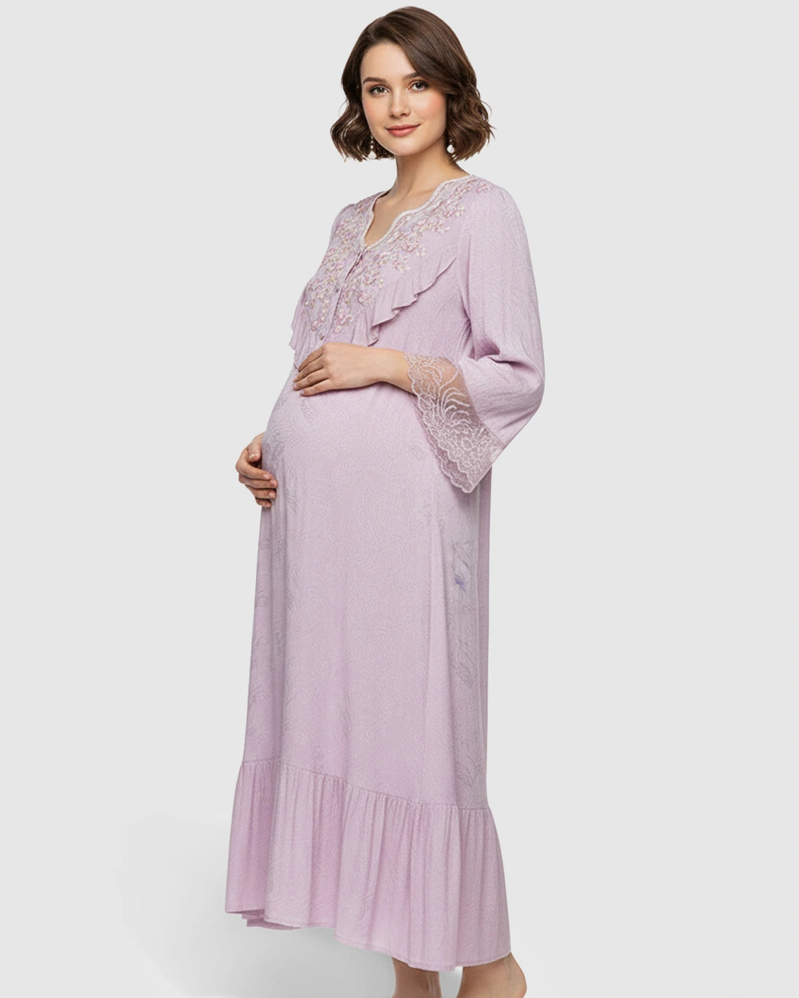 Embroidered Ruffle Flowing Fit Maternity Midi Dress