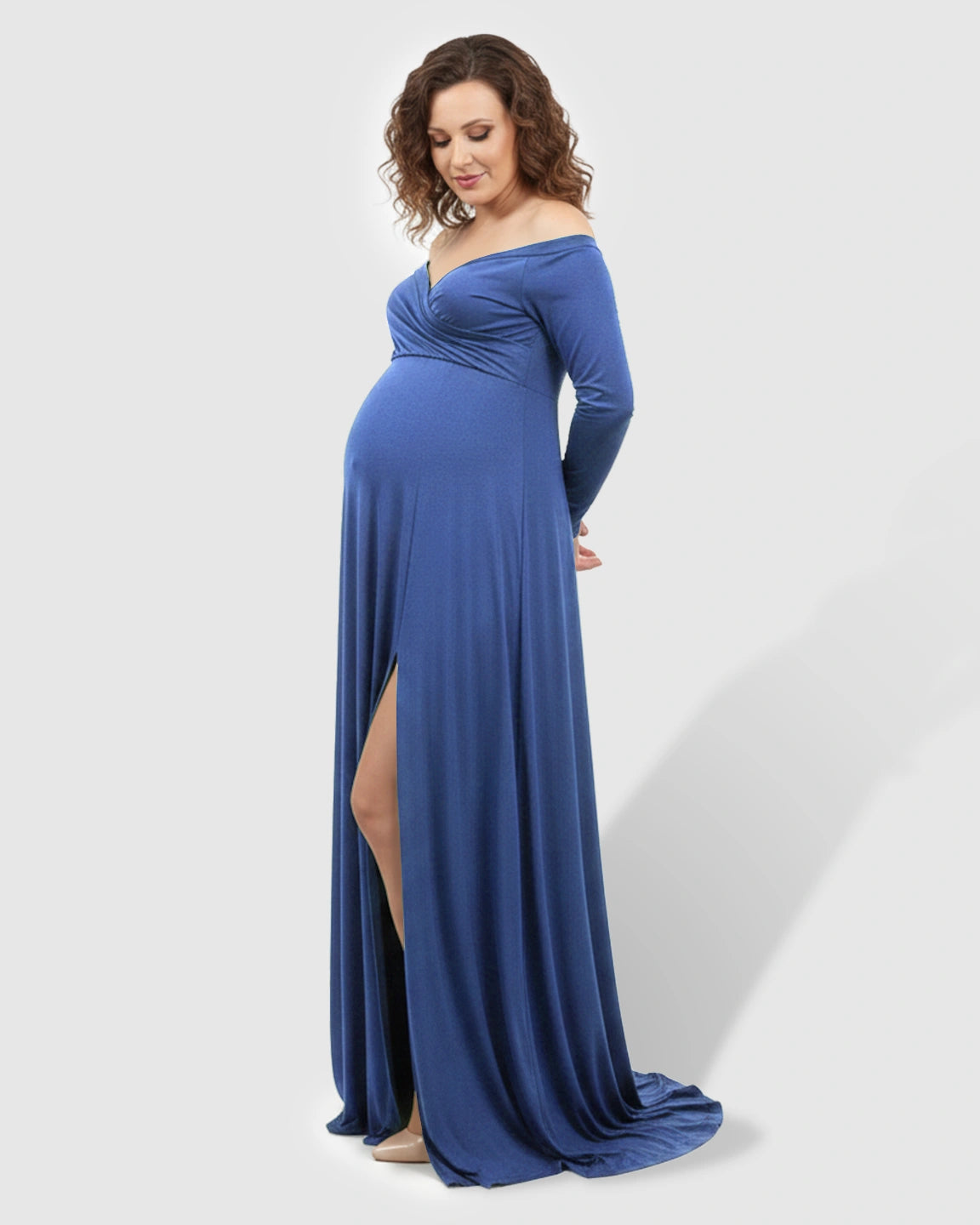 Off-Shoulder Fitted Silhouette Maternity Maxi Dress