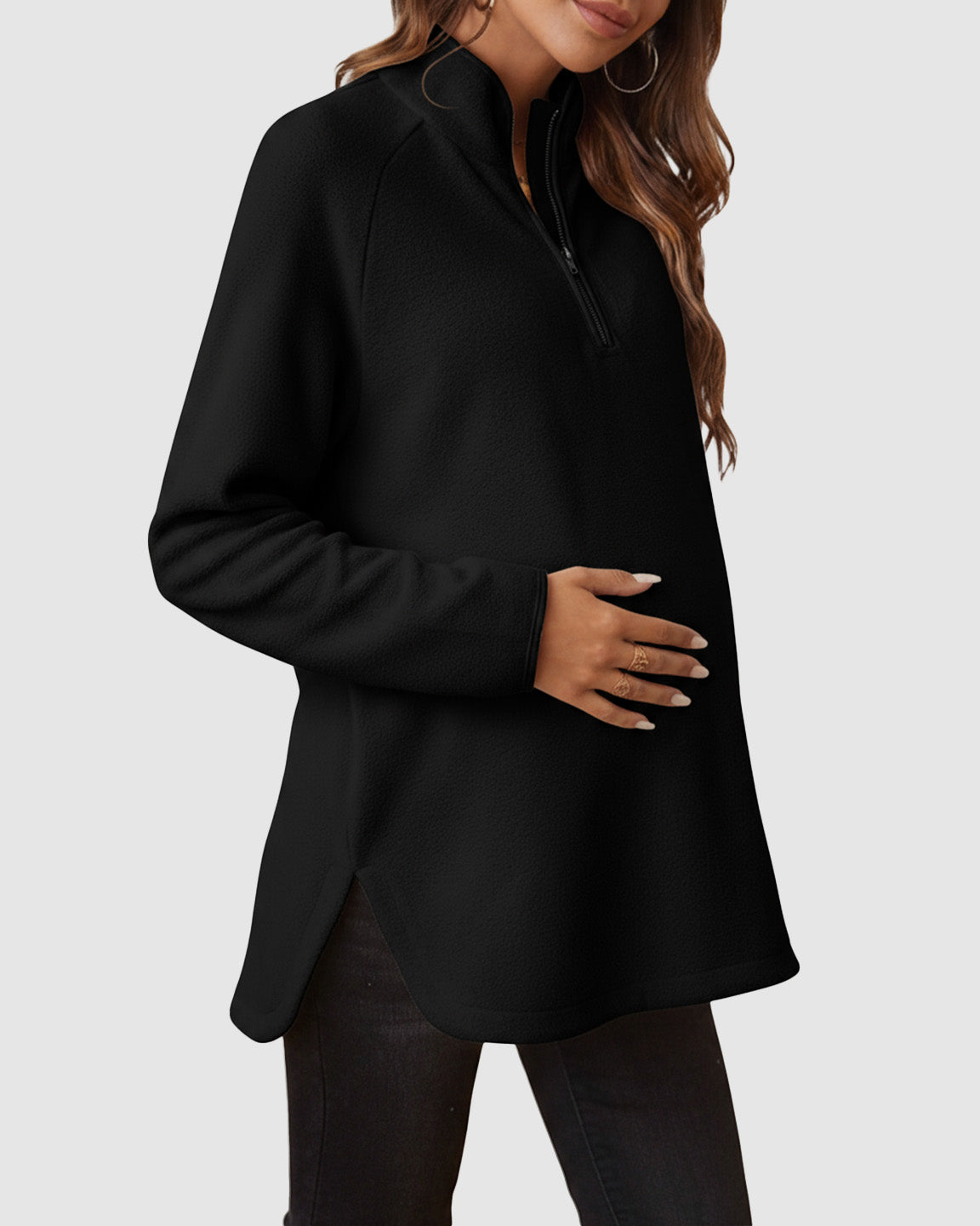 Half-Zip Long Sleeve Maternity Top