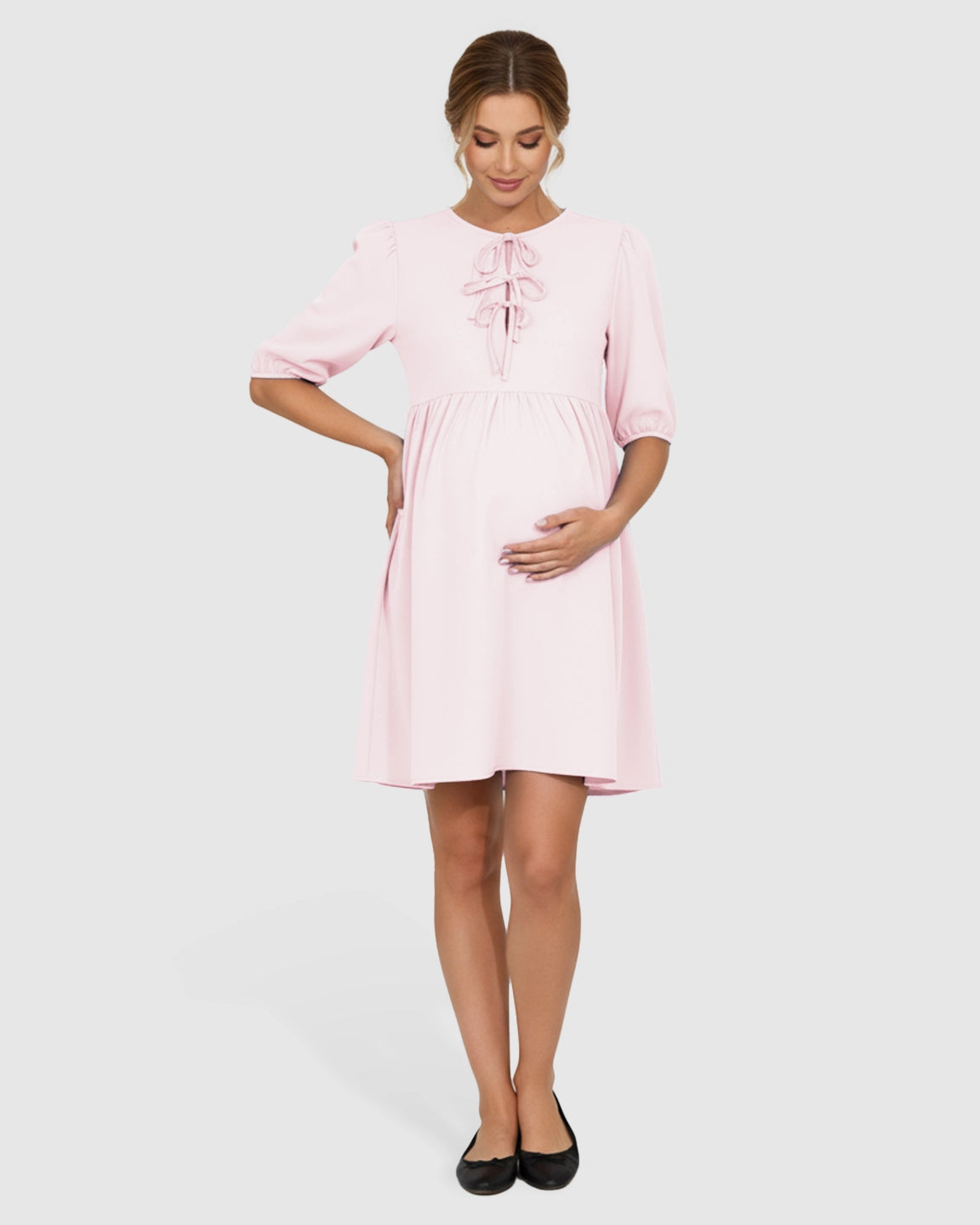 Tie-Neck Babydoll Maternity Dress