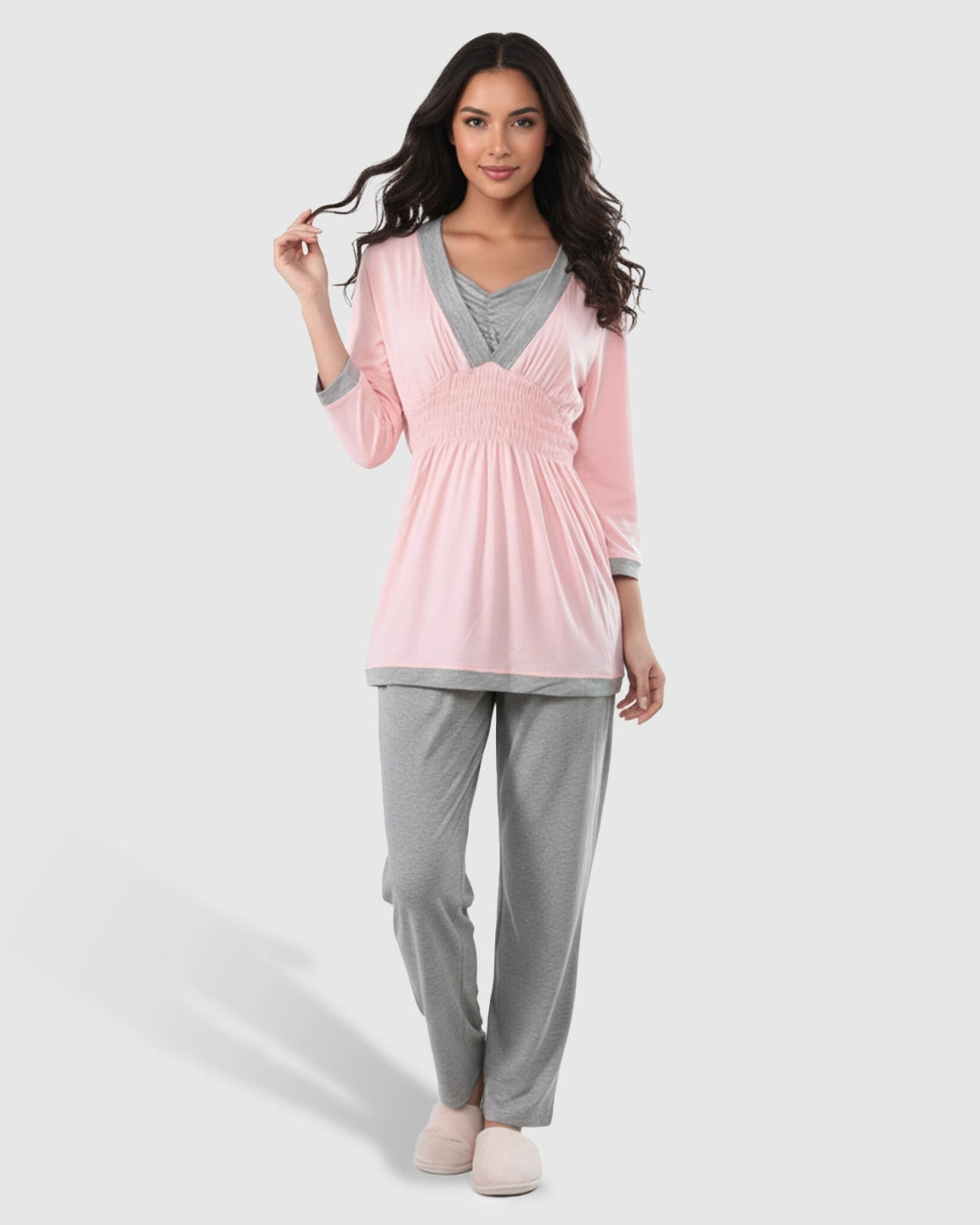 Smocked Waist Two-Tone Maternity & Nursing Lounge Set