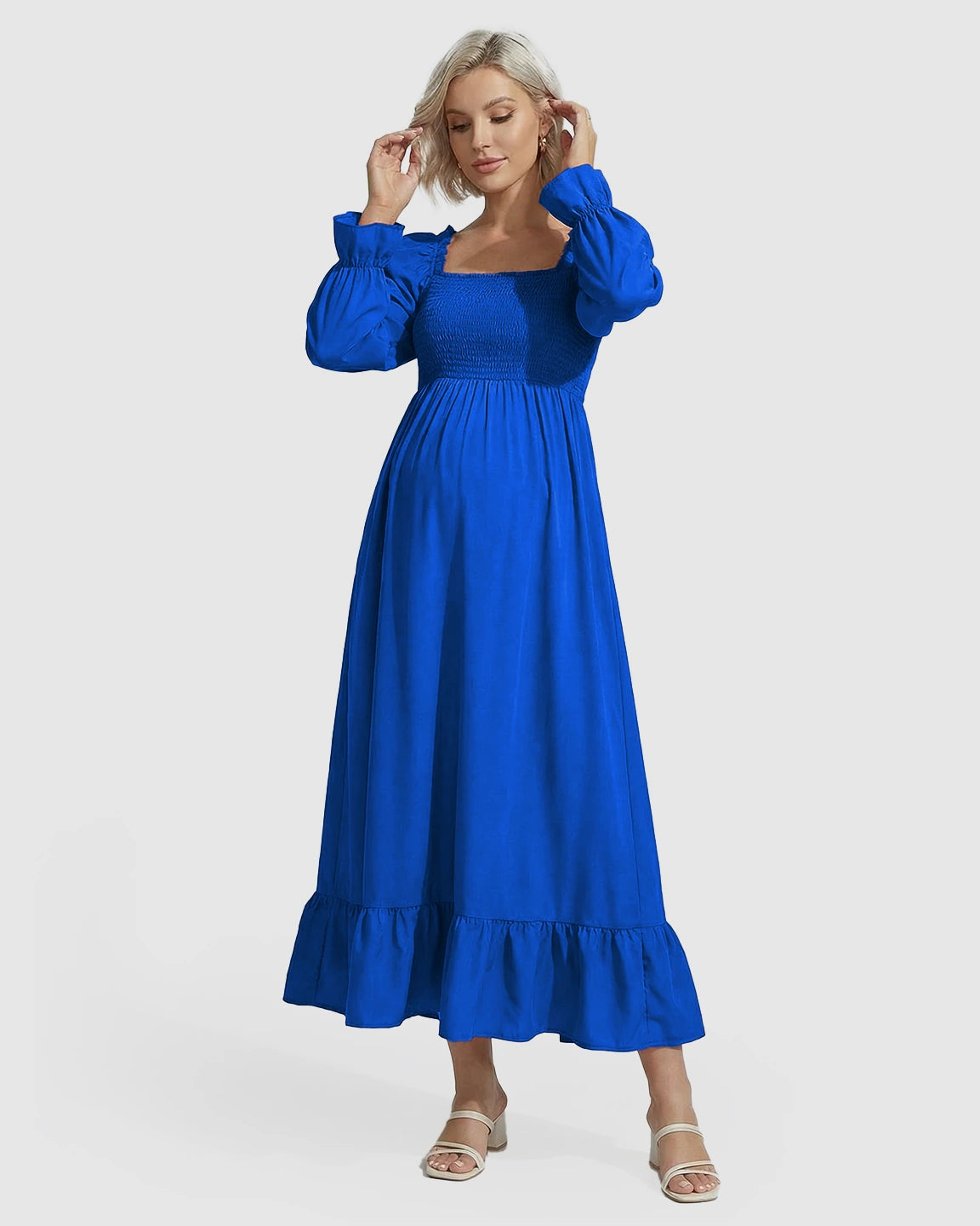 Ruffled Square-Neck Babydoll Maternity Maxi Dress