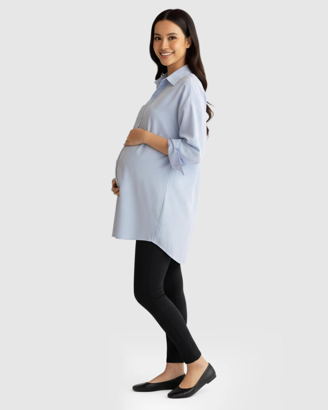 Cotton Lapel Long Sleeve Maternity Tunic
