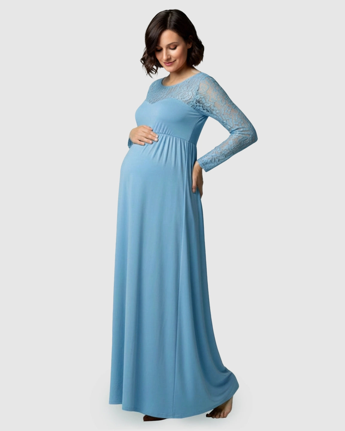 Elegant Lace Floor-Length Maternity Photoshoot Dress