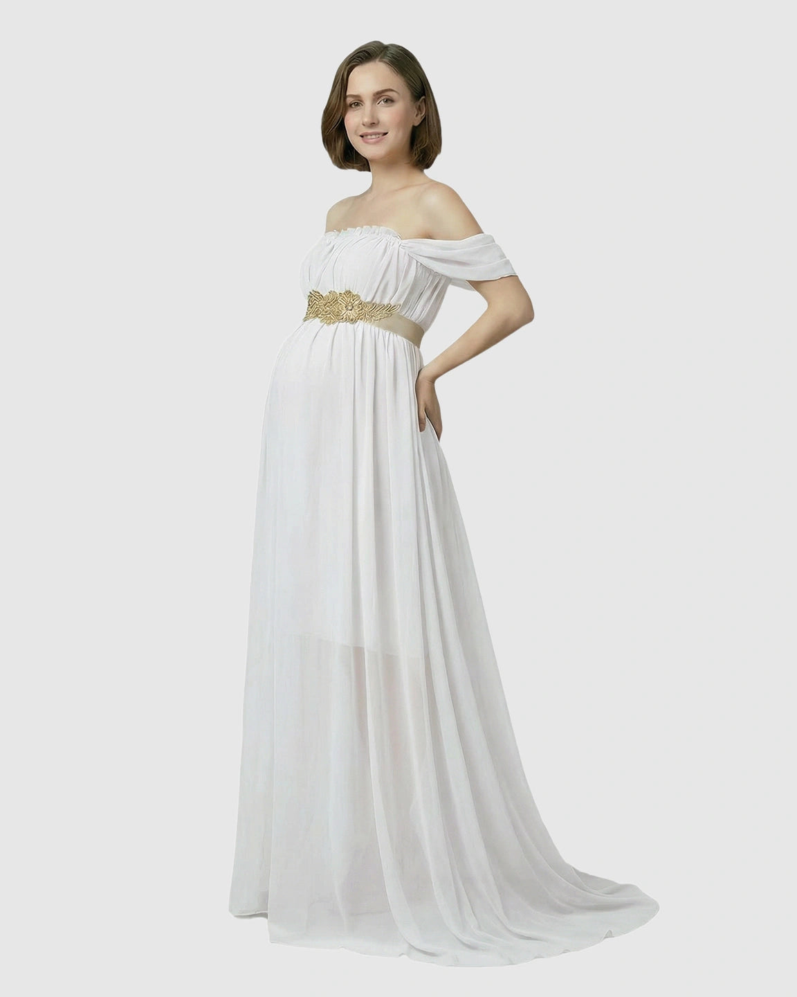 Chiffon Flowing Off Shoulder Maternity Photoshoot Gown