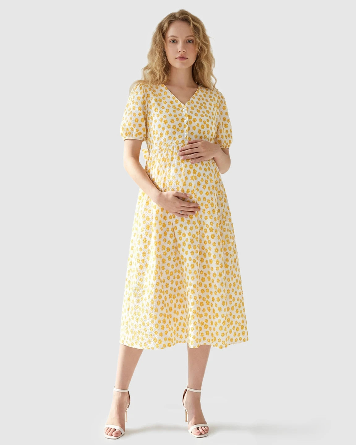 Button-Front Floral Print Maternity Nursing Dress